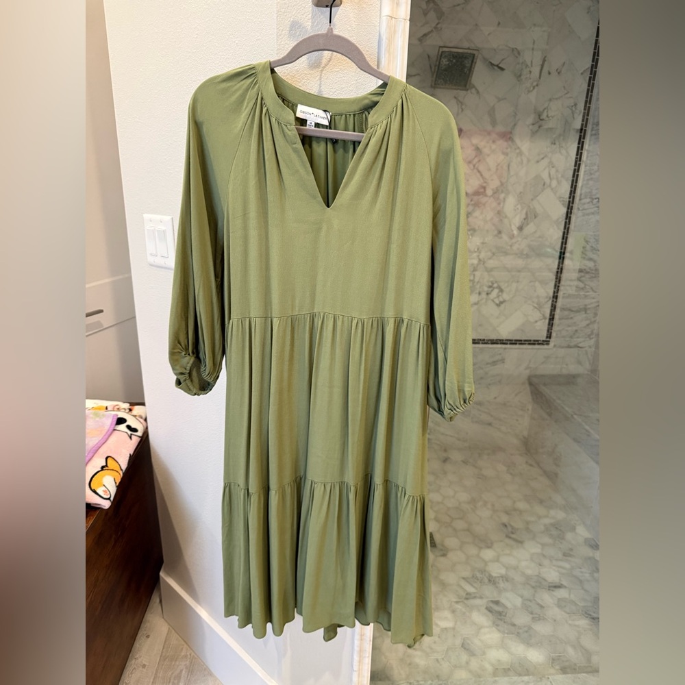 Gibson Sage Green Long Sleeve Dress